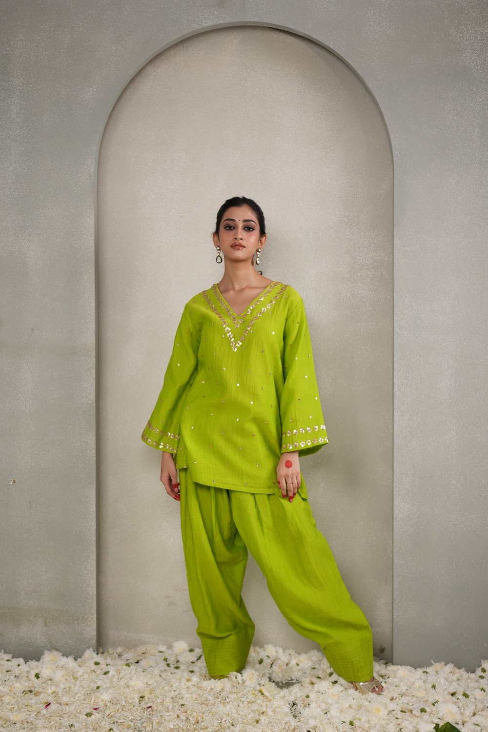 Firdaus Flared Farshi Salwar Suit Set — Parrot Green