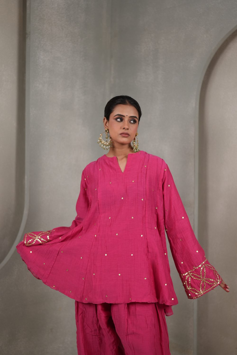 Nazneen Notch Farshi Salwar Set — Hot Pink