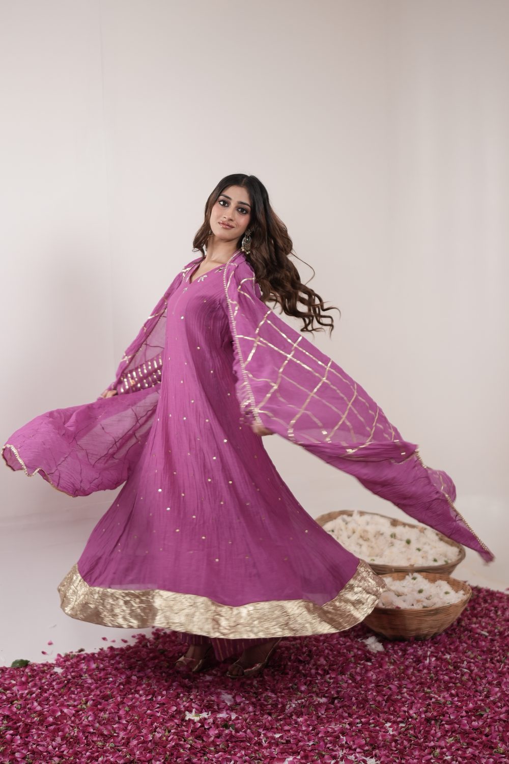 Kinari Kraft Pink Anarkali suit set — twirling silhouette