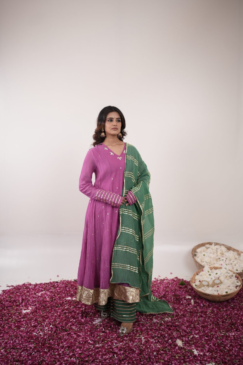 Kinari Kraft Anarkali Suit Set — Green & Pink