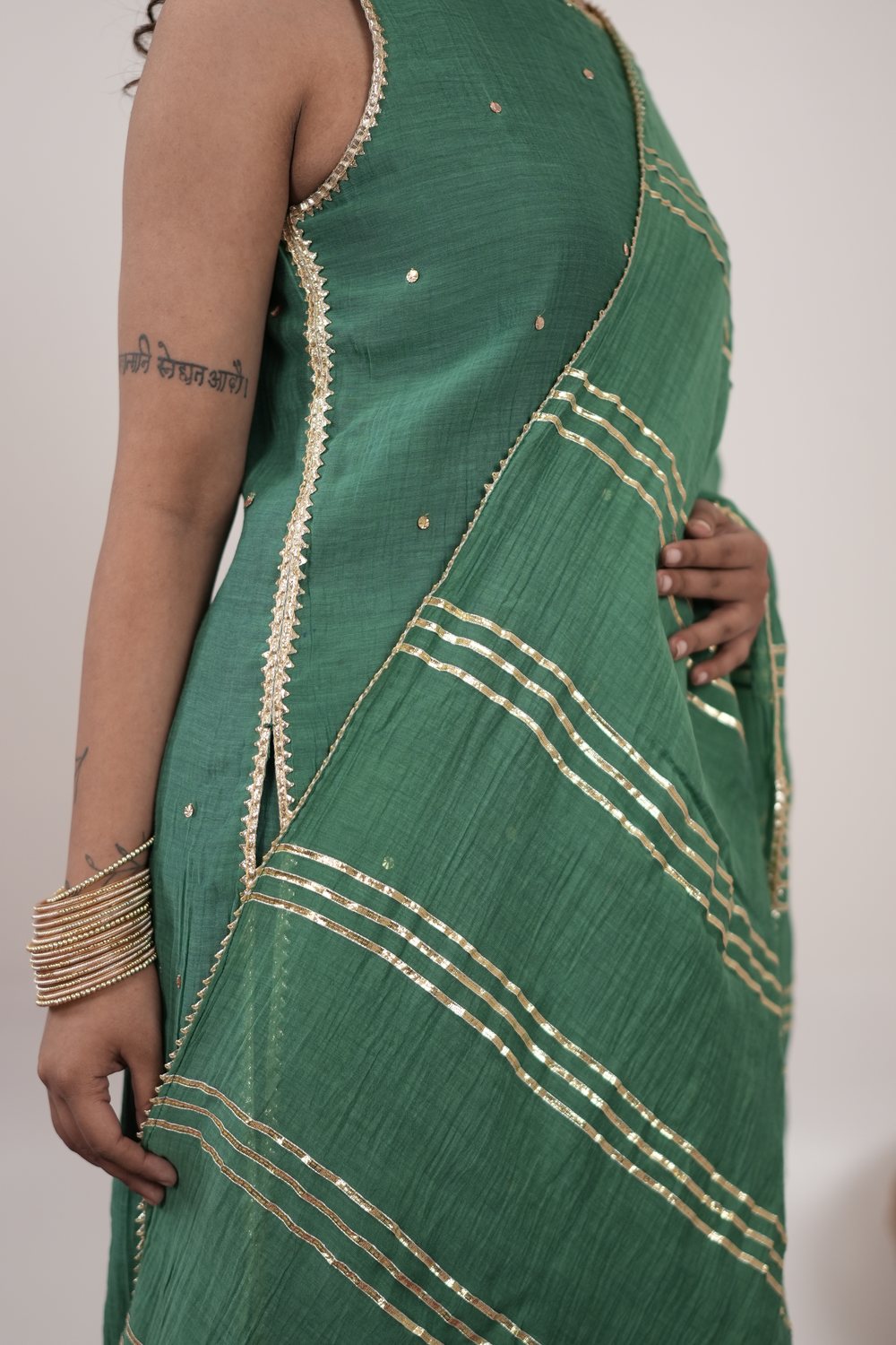 Resham Royal Green suit set — dupatta and lace detail