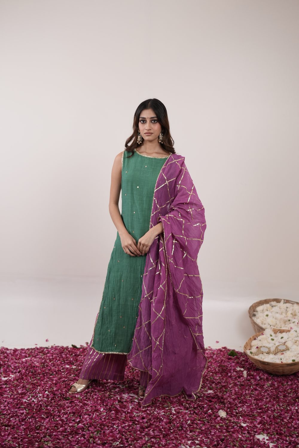 Resham Royal Suit Set — Green & Pink