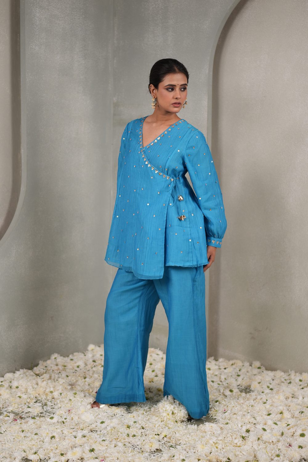 Sitara Shimmer Angrakha Co-Ord Set — Blue