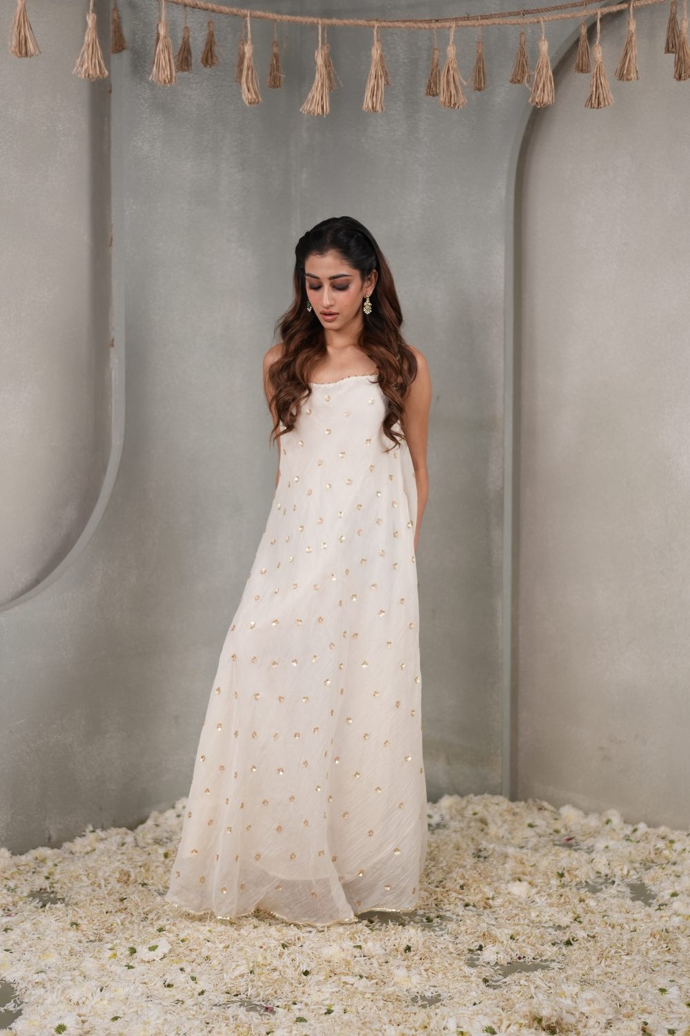 Sitara Swirl Asymmetric Dress — Ivory